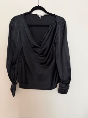 Tyler Boe Black Satin Cowl-Neck Long Sleeve Blouse